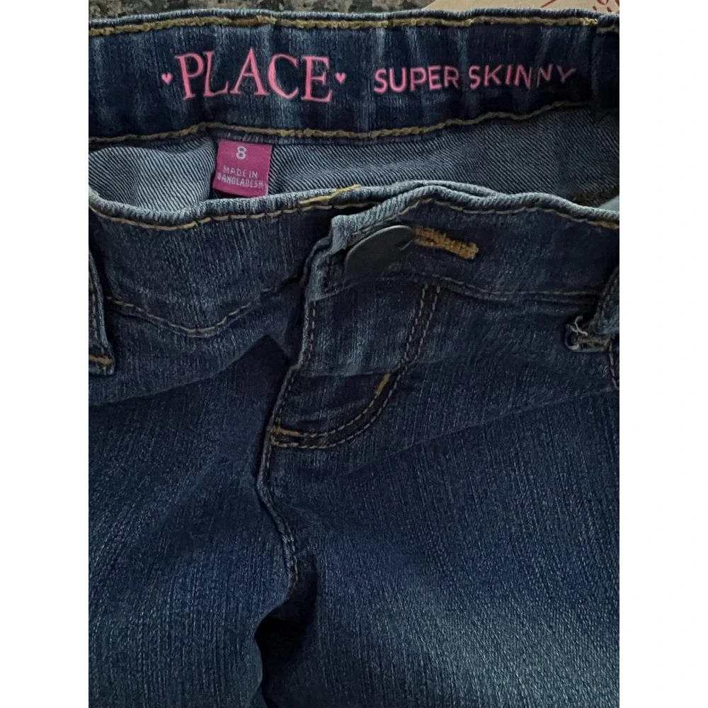 The Childrens Place Girls Super Skinny Jeans Dark Wash Denim Size 8 Adjustable